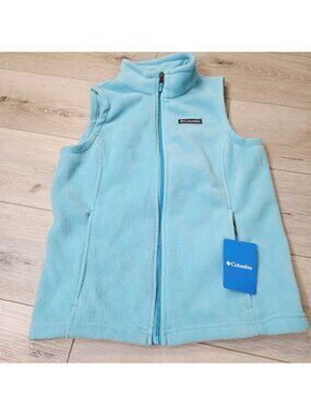 Girl Kids Columbia Teal Fleece Zip Up Vest 14/16
